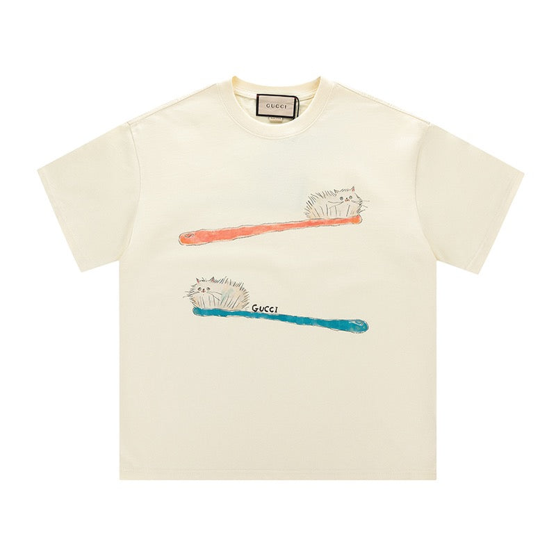 Guccǐ Printed Yellow Tee